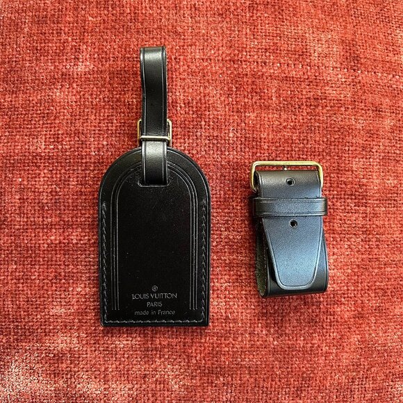 LOUIS VUITTON Luggage Tag and Poignet Black with Gold HW Large - Picture 1 of 6